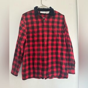 CASEY & MAX VINTAGE RED/BLACK BUFFALO PLAID ZIP UP FRONT LONG SLEEVE SZ MEDIUM